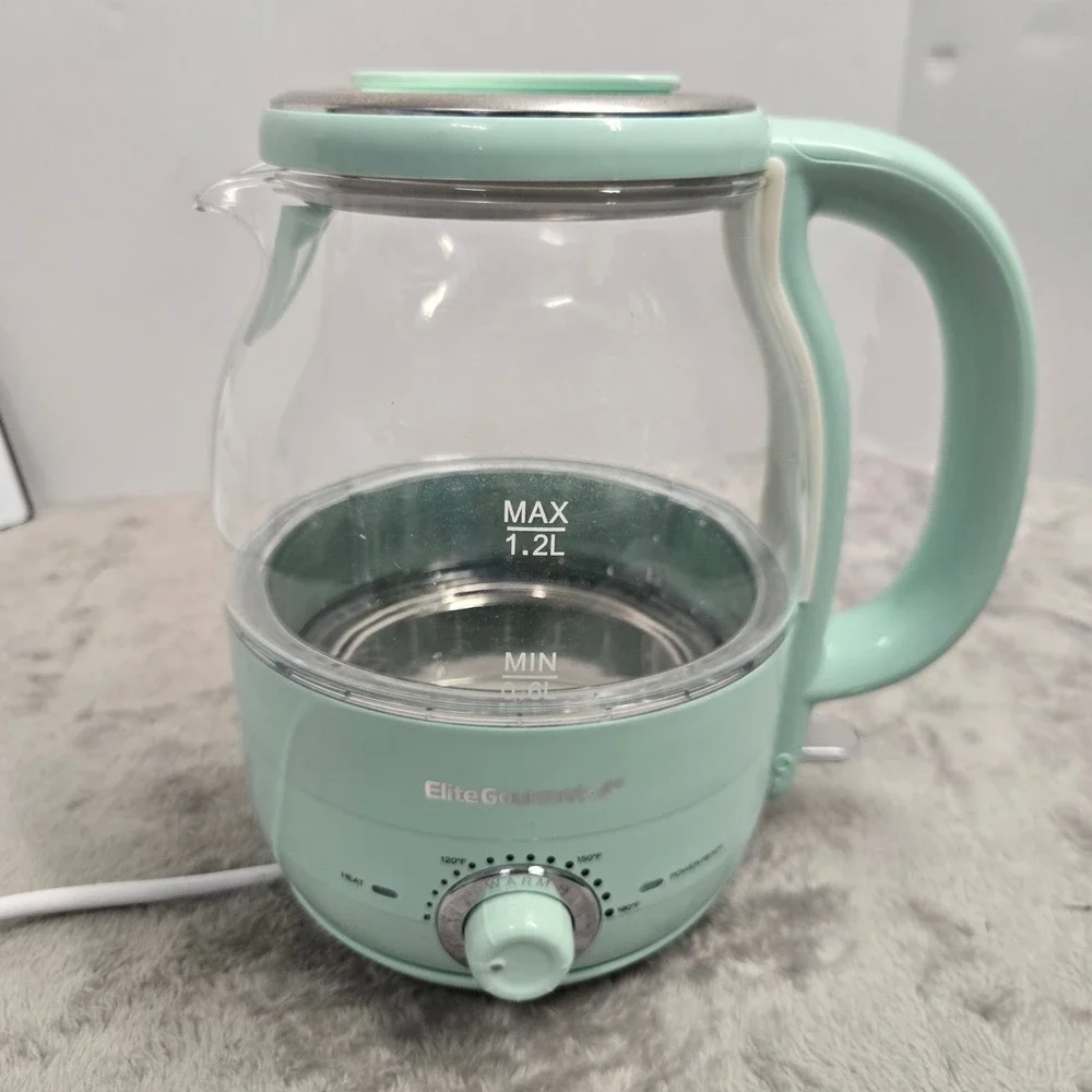 Elite Gourmet EKT1220M Electric Glass Kettle 1.2L Mint Green Adjustable Temp